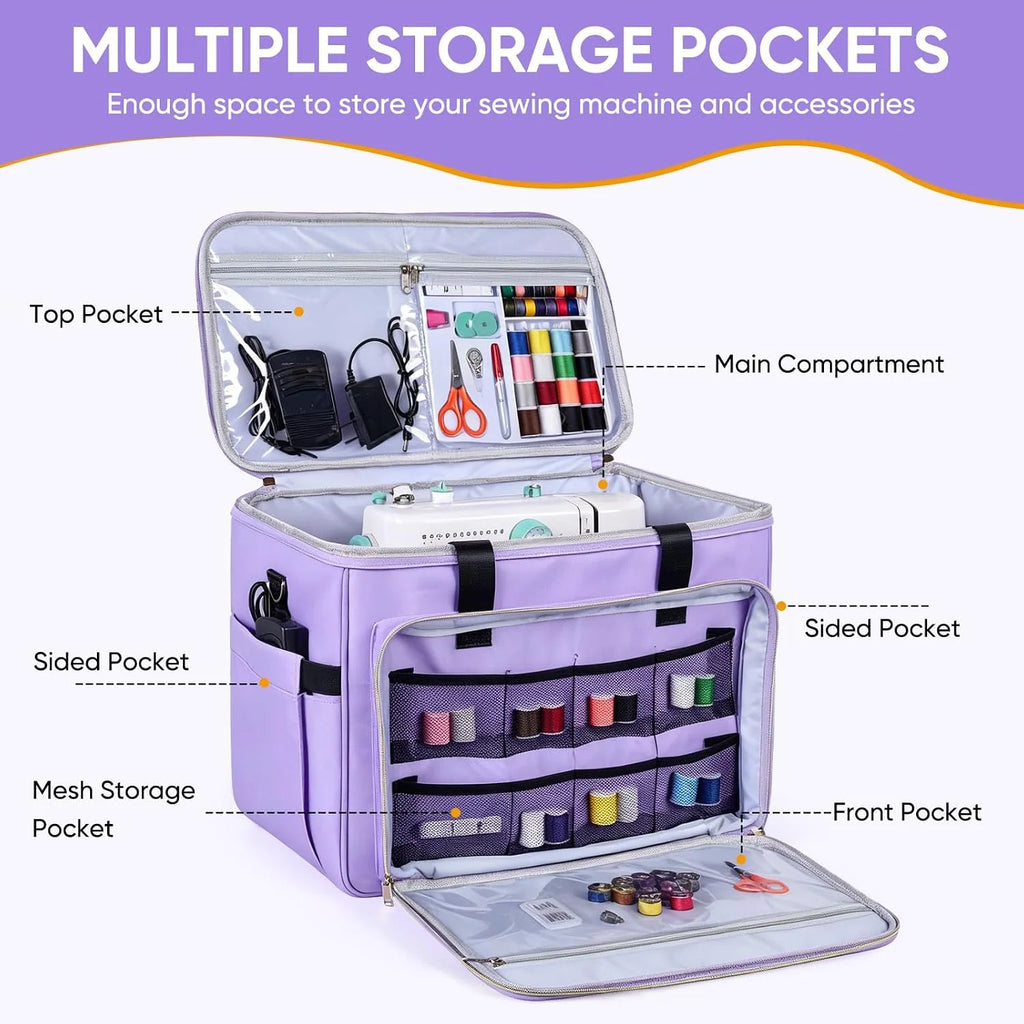Sewing Machine Carrying Case with Storage Pockets, Purple – image 2