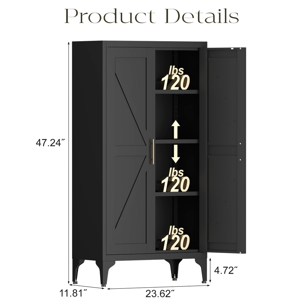 Pantry Cabinet, 2-Door Steel Kitchen Storage with Adjustable Shelves – image 2