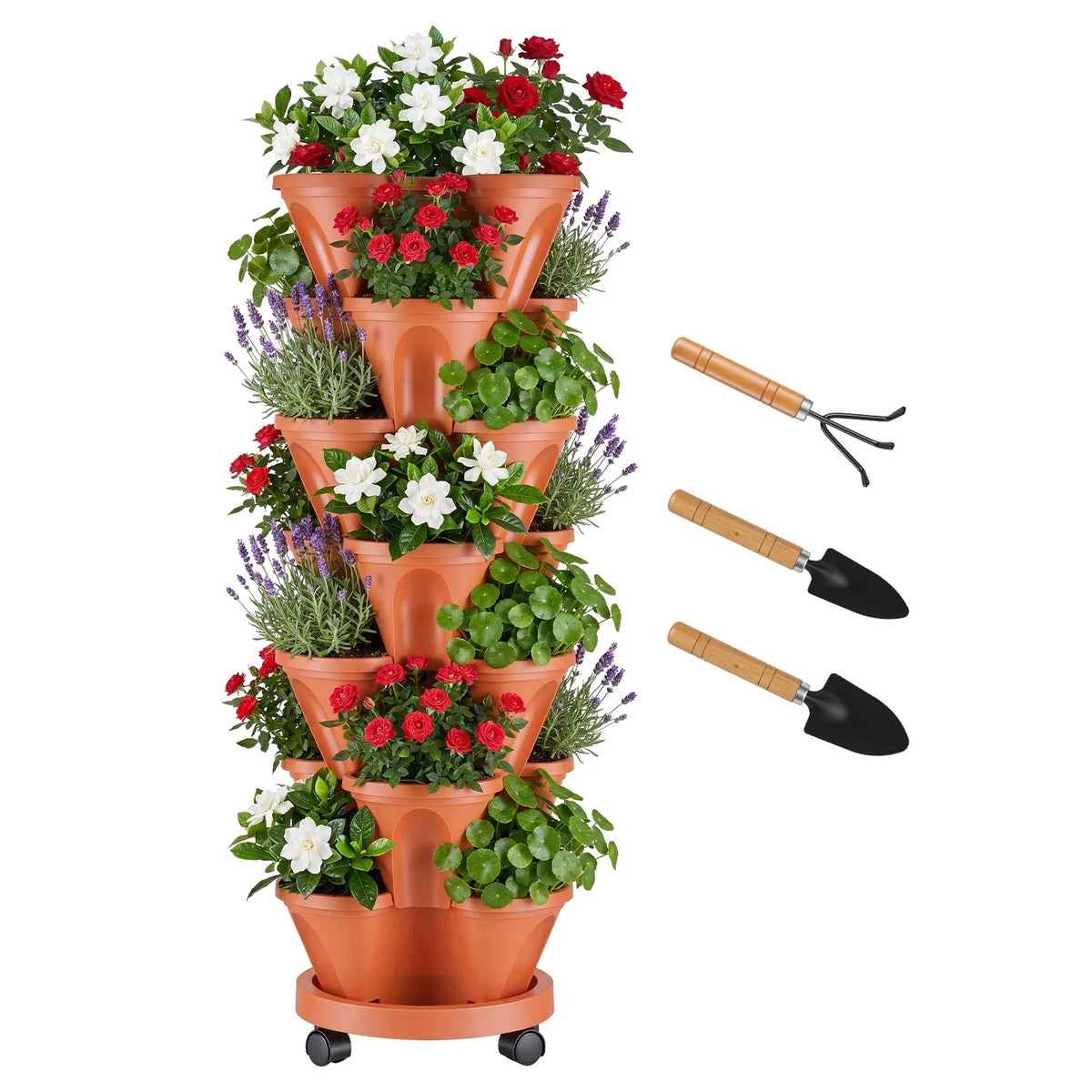7-Tier Stackable Vertical Planter Tower with Wheels and Tools – image 14