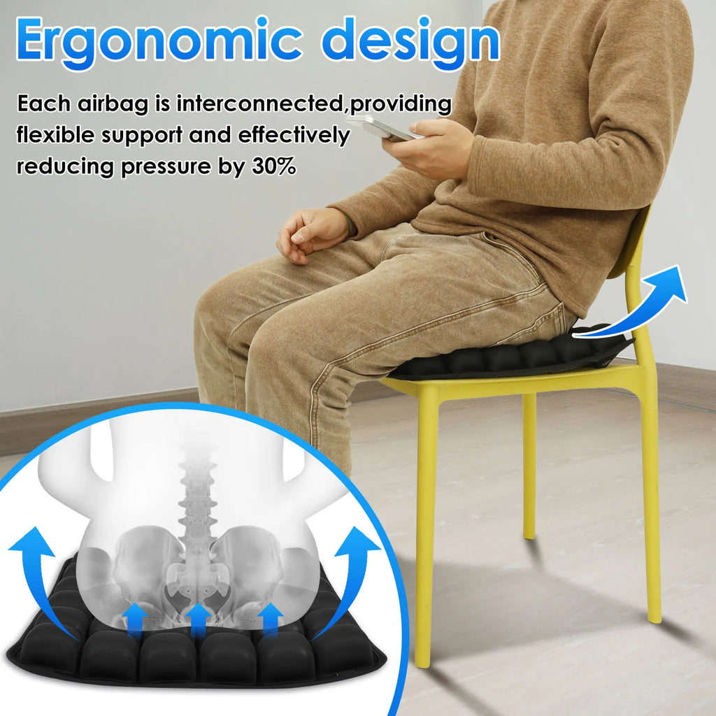 Inflatable Seat Cushion - Breathable 3D Air Cushion for Car & Office Chair