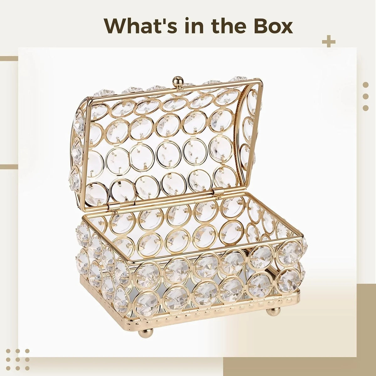 Jewelry Box Gold Dome with Mirror and Crystal Beads, Vintage Style – image 4