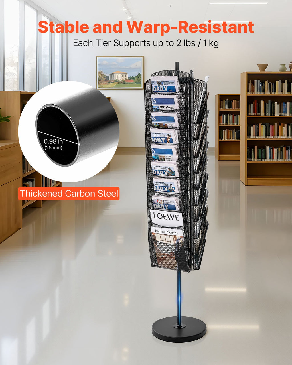 Rotating 30-Pocket Mesh Literature Rack, 360° Spinning Brochure Stand – image 3