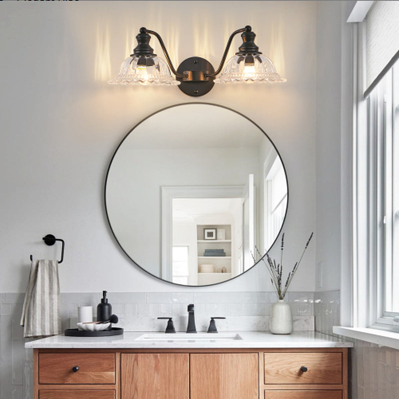 Vintage 2-Light Black Bathroom Wall Sconce with Glass 20 Inch