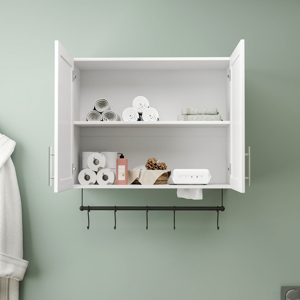Bathroom Wall Cabinet with Towel Bar, Adjustable Shelf and 5 Hooks – image 6