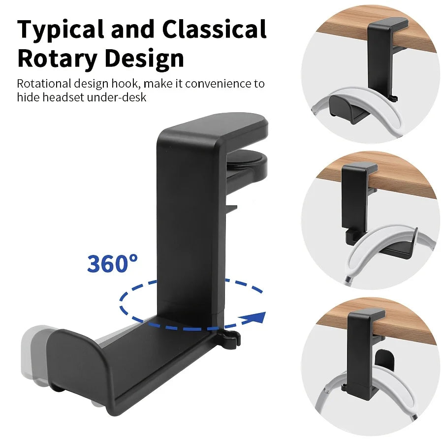 Under Desk Headphone Hanger - 360 Swivel Adhesive Headset Hook – image 2