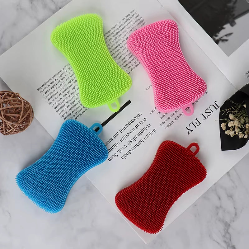 Silicone Dish Scrubber Brush - Pot, Pan & Produce Cleaning Sponge