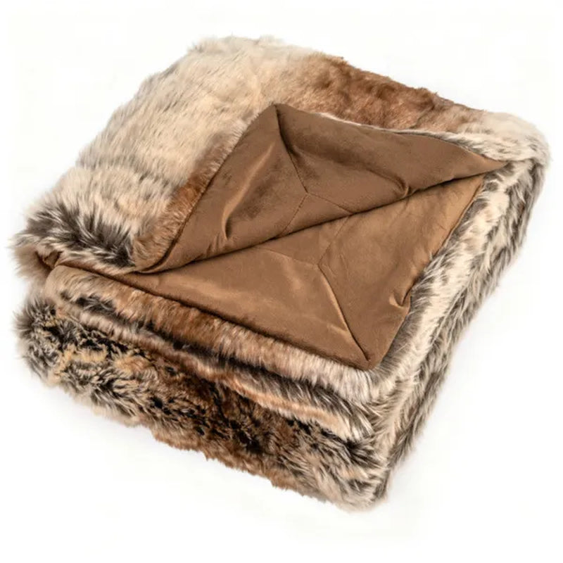 Faux Raccoon Fur Throw Blanket 60 x 80 In, Mink-Lined, Coffee – image 3