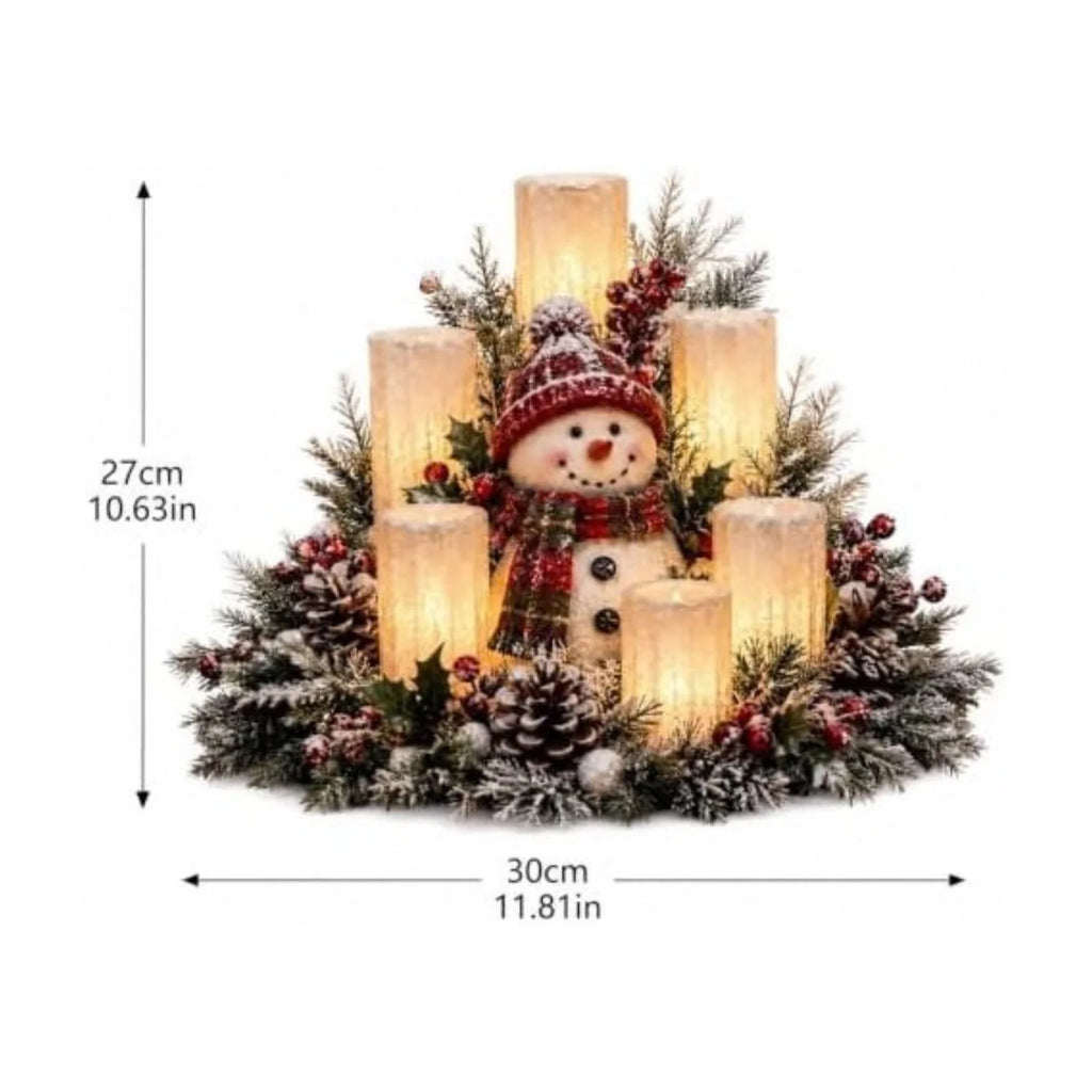 Christmas Centerpiece with Flameless Candle, Lighted Snowman – image 2
