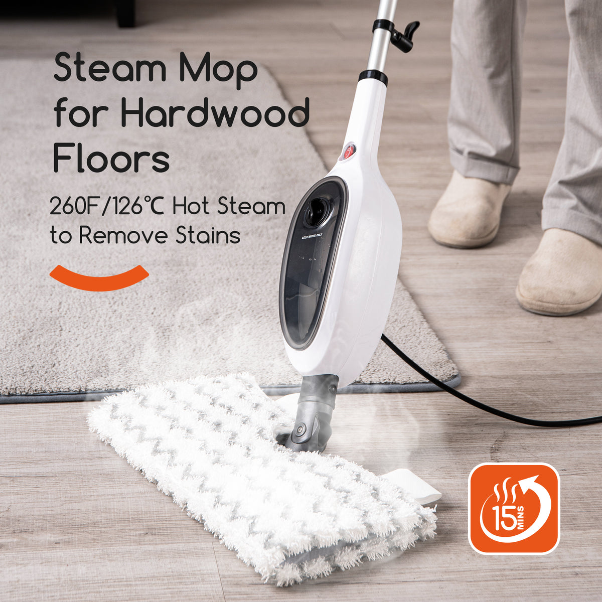 Steam Mop with 8 Attachments, 1200W Double-Sided Floor Steamer – image 5
