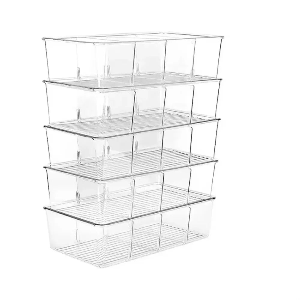 Fridge Storage Box, Clear 4-Grid Bin with Removable Dividers – image 3