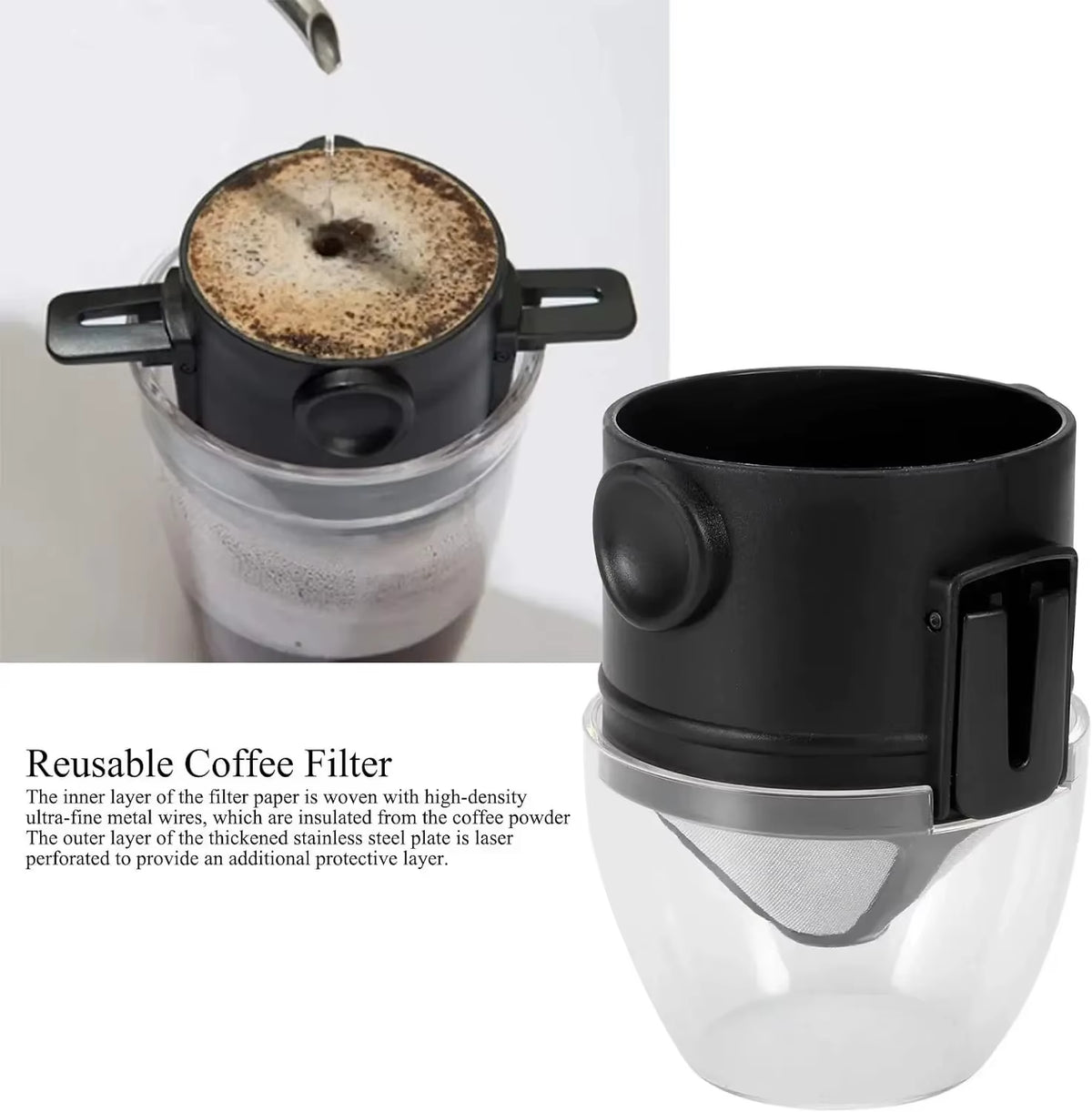 Collapsible Pour-Over Coffee Dripper, Reusable Steel Filter – image 4