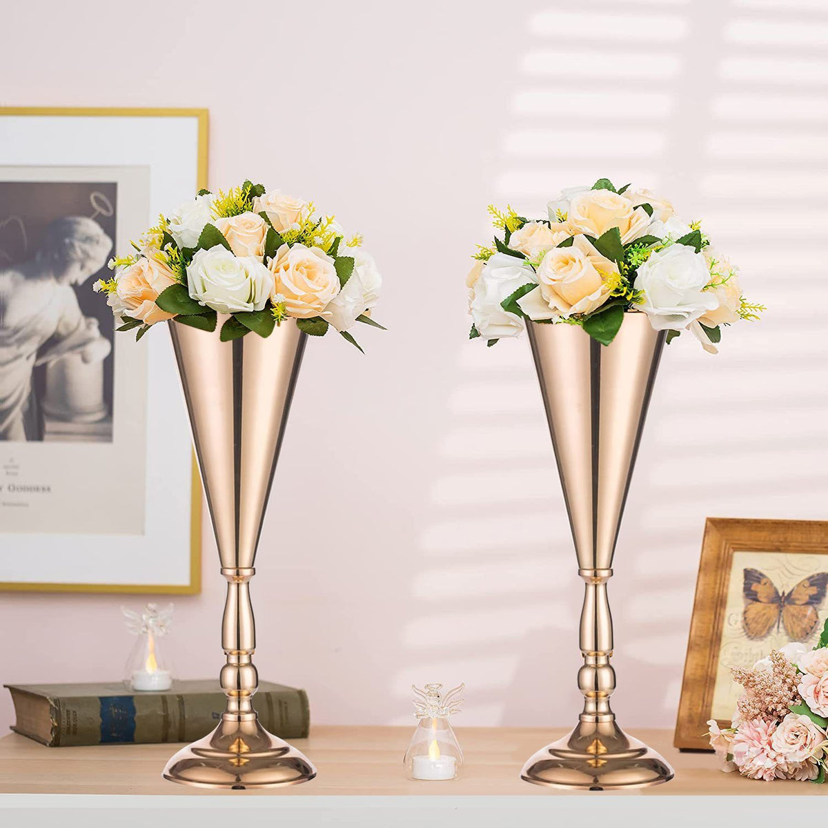Gold Metal Trumpet Vase Centerpieces Set of 10, 14 in Tall – image 18
