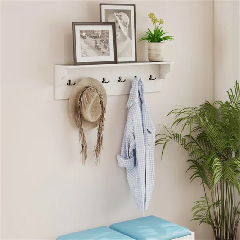 Coat Rack Wall Mount with Shelf, 6 Hooks, 31.5 Inch White – image 4