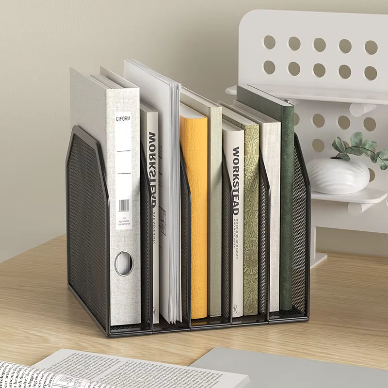 5-Section Metal Mesh File Folder Stand, Vertical Desktop Organizer – image 3