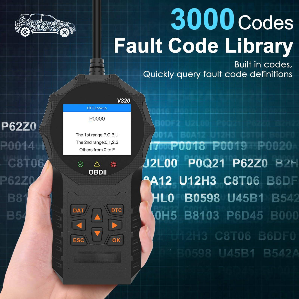OBD2 Scanner Car Code Reader with Live Data & Battery Test