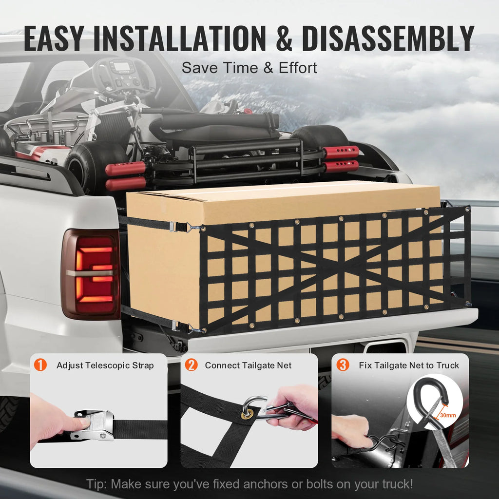 Tailgate Net 54 x 18 in, Heavy Duty Truck Bed Cargo Net with 4 Straps – image 4