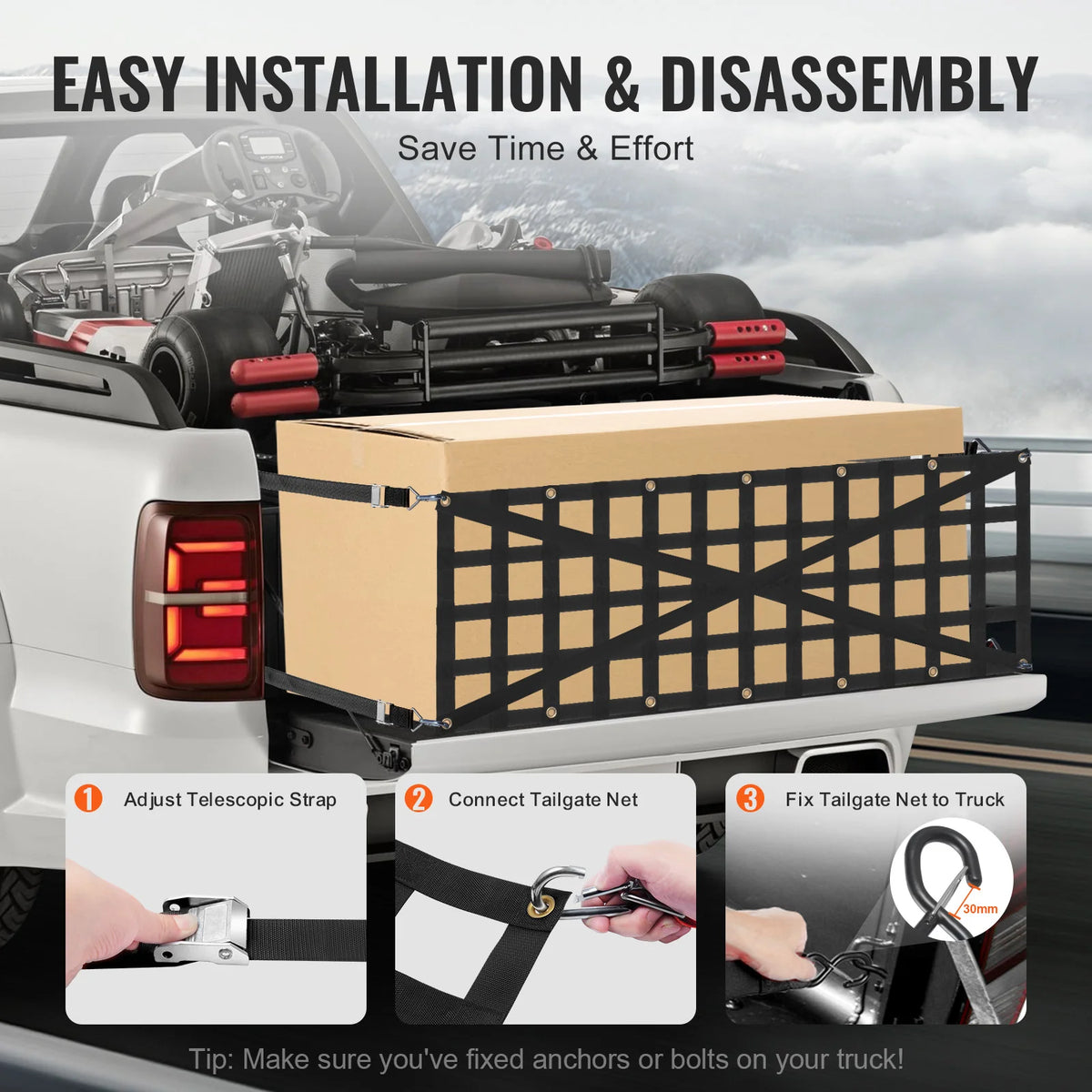 Tailgate Net 54 x 18 in, Heavy Duty Truck Bed Cargo Net with 4 Straps – image 4