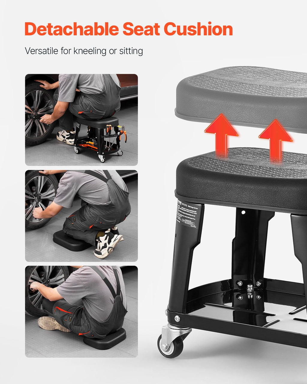 Rolling Mechanic Stool with Tool Tray, 300 lb Capacity – image 3