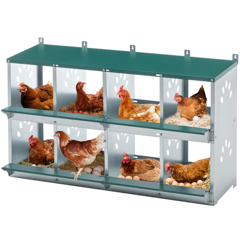 8 Compartment Galvanized Chicken Nesting Box with Egg Roll Out – image 1