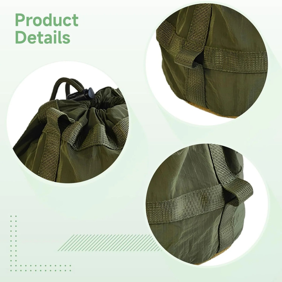 Camping Drawstring Bag – Moss Green Nylon Utility Storage Pouch – image 2