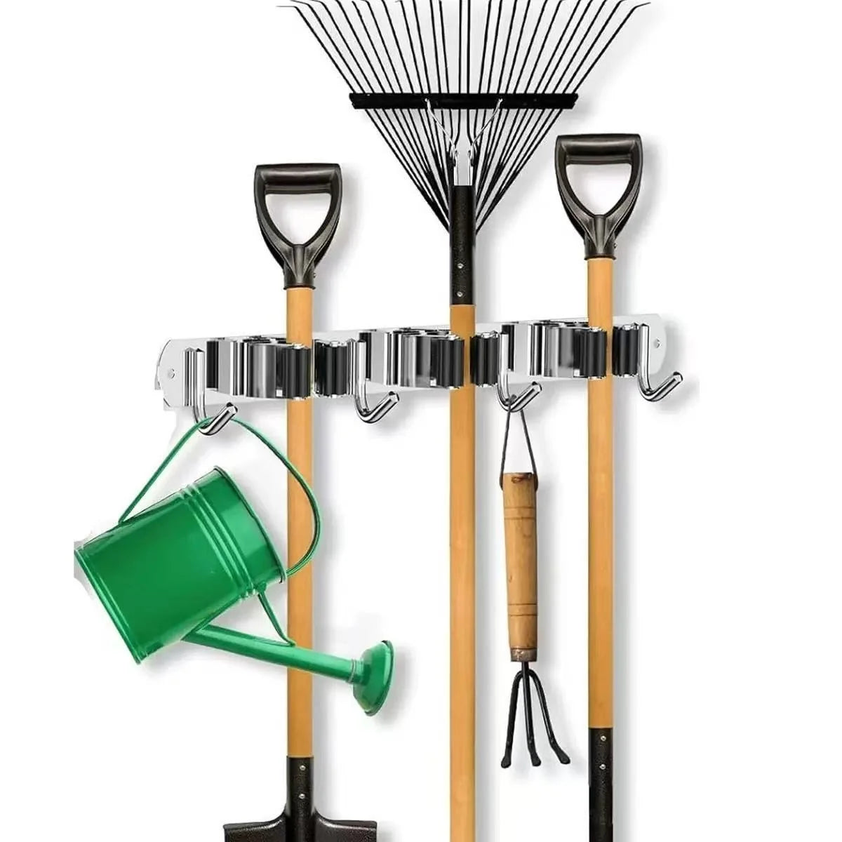 Broom and Mop Holder Wall Mount – 3 Slots, 4 Hooks, Stainless Steel
