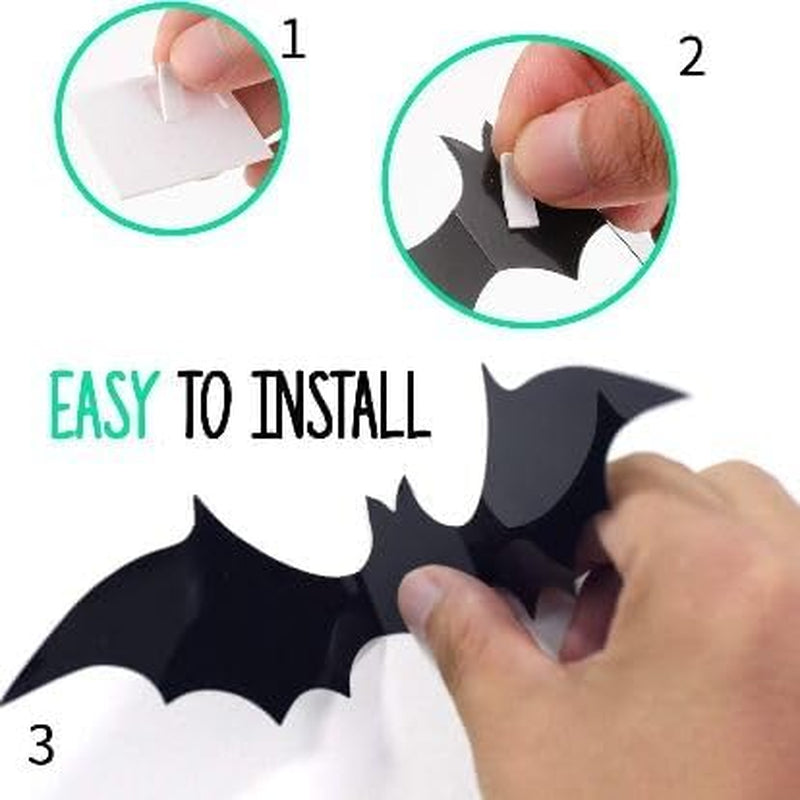 3D Bat Wall Decor – 56 Pack Halloween Wall Bats in 4 Sizes – image 3