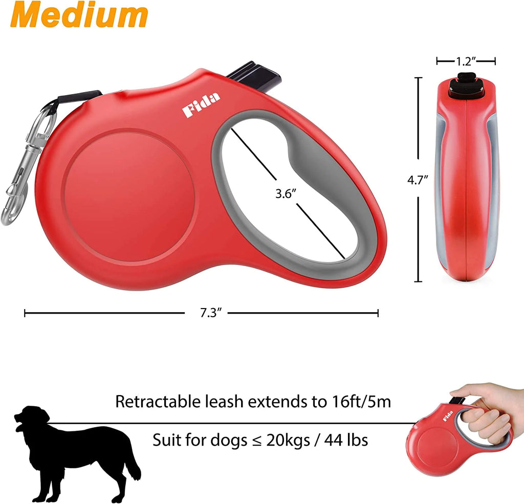 Retractable Dog Leash 16 ft with Bag Dispenser – Medium, Red – image 6