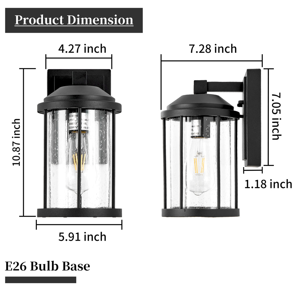 Outdoor Wall Sconces 2 Pack, Black Lanterns with Seeded Glass – image 10