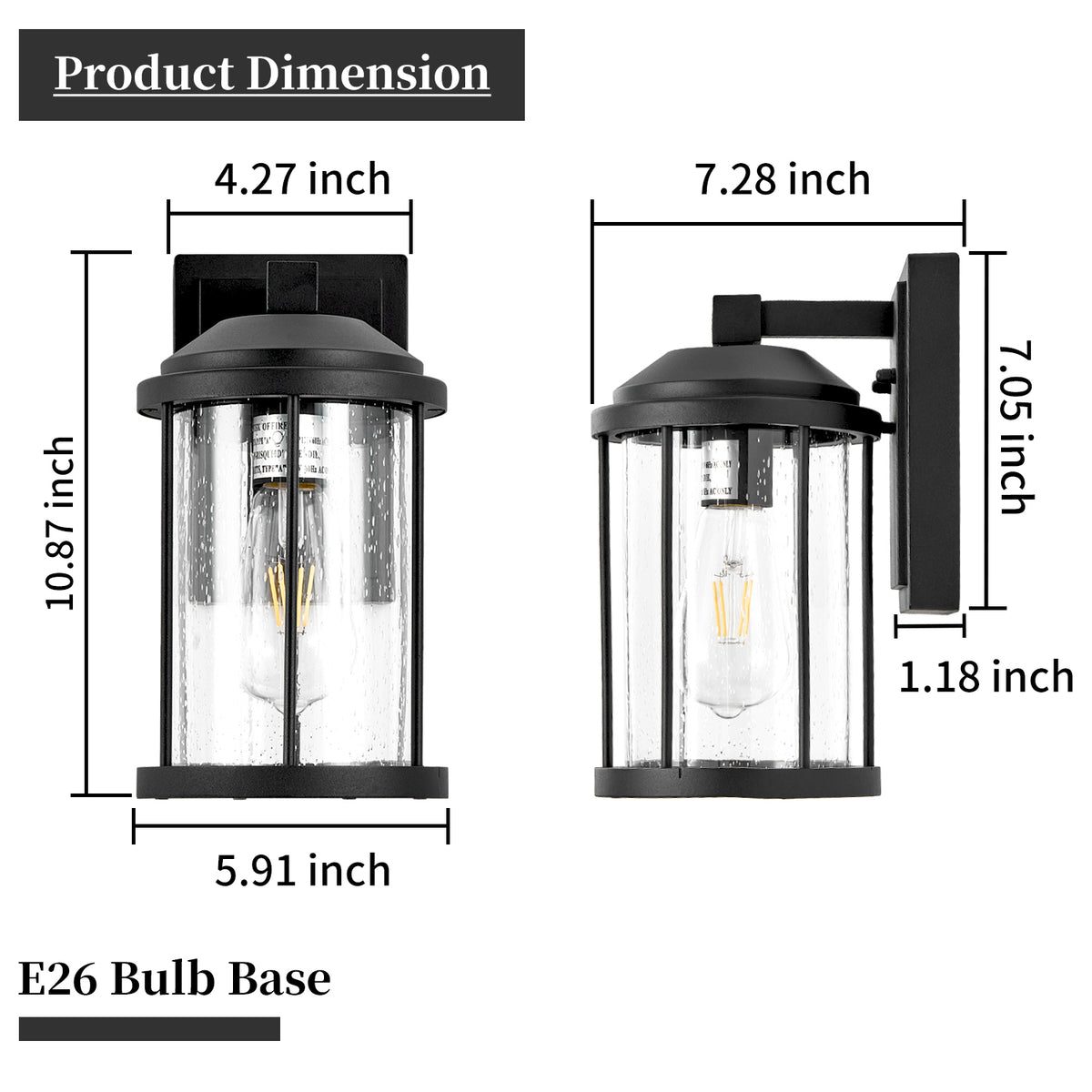 Outdoor Wall Sconces 2 Pack, Black Lanterns with Seeded Glass – image 10