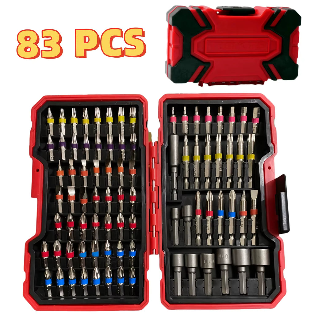 Impact Driver Bit Set 83 Pcs – S2 Steel with Magnetic Nut Driver