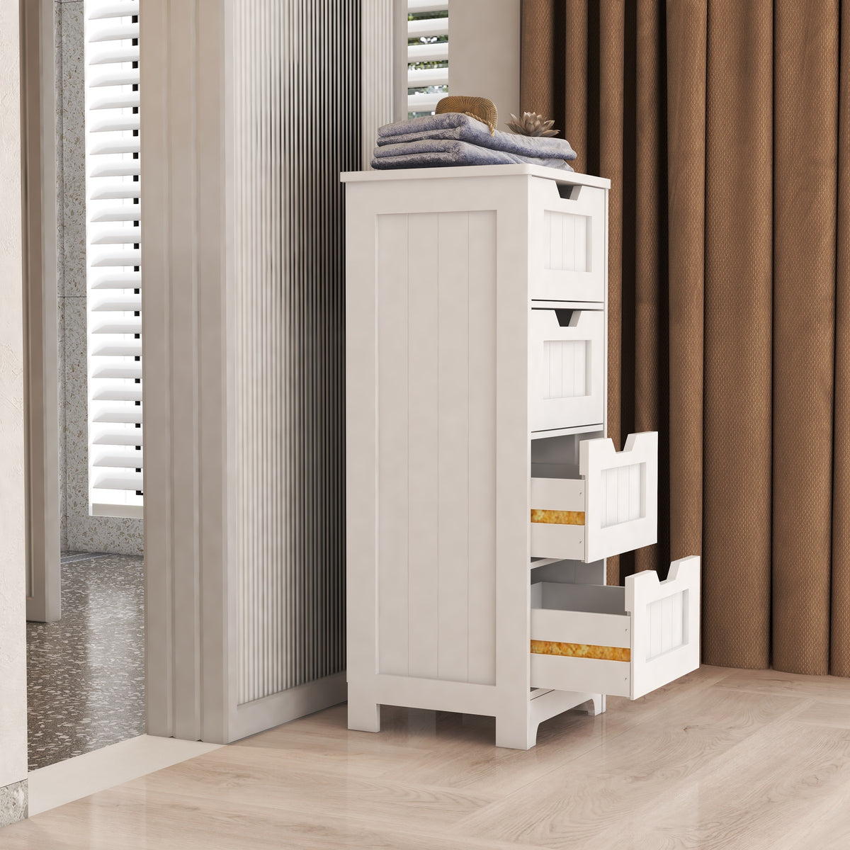 Freestanding 4-Drawer Storage Cabinet, Slim White Tower – image 5