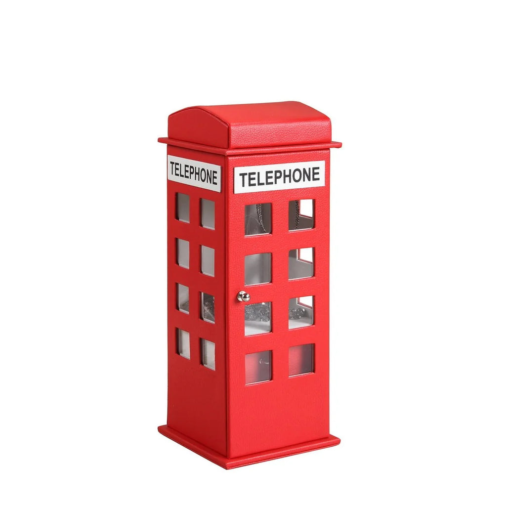 Leather Jewelry Box 11.5 in Tall, Red Telephone Booth Design