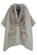 Faux Fur Collar Kimono Wrap – Camel or Gray – image 5