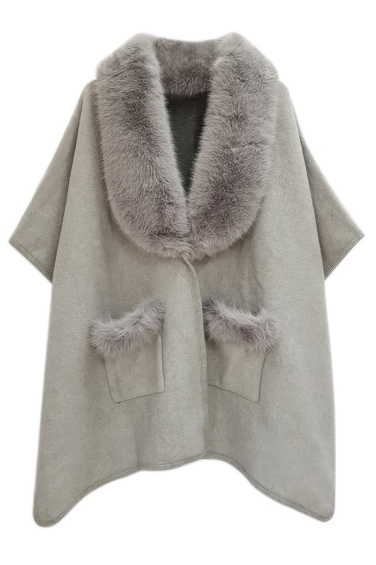 Faux Fur Collar Kimono Wrap – Camel or Gray – image 5
