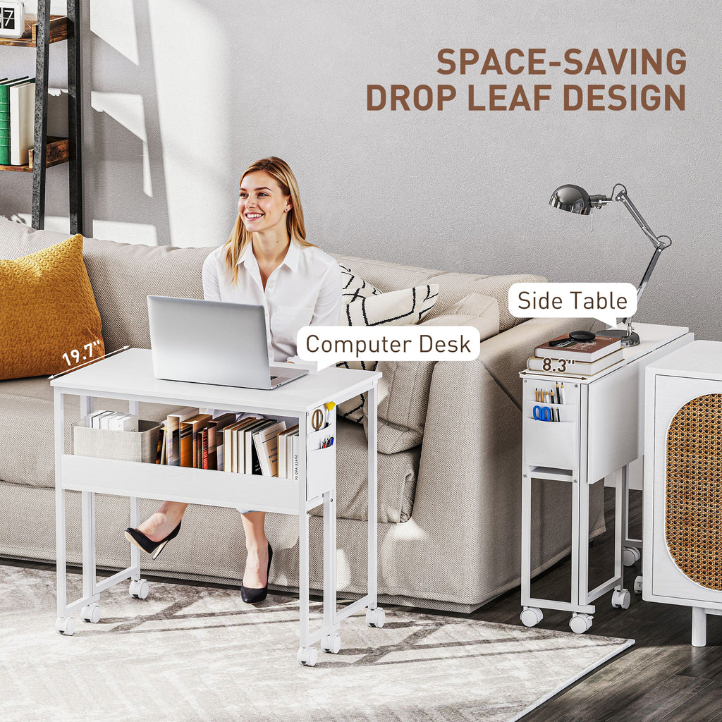 Drop-Leaf Folding Computer Desk with Wheels, Shelf and Storage Bag – image 4