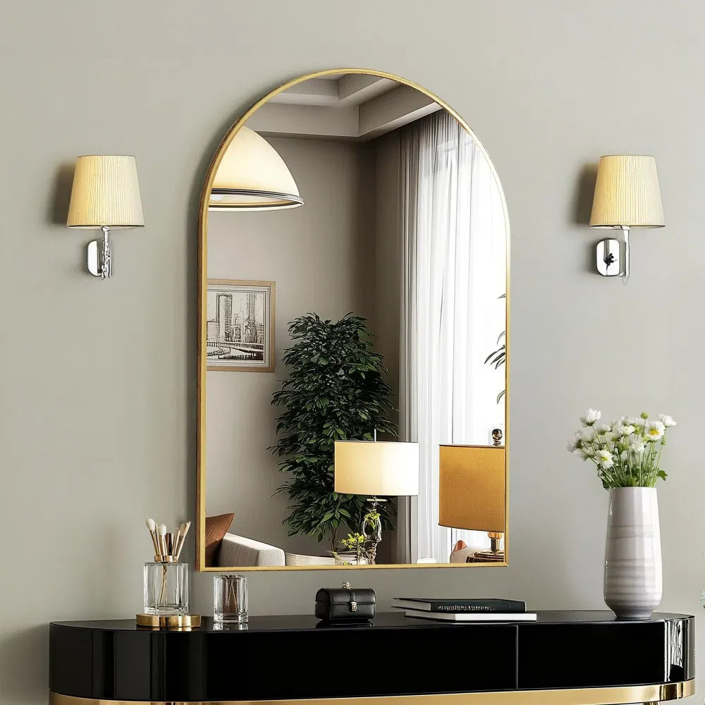 Bathroom Mirror, Arched 20 x 30 in Wall Mirror, Gold Frame