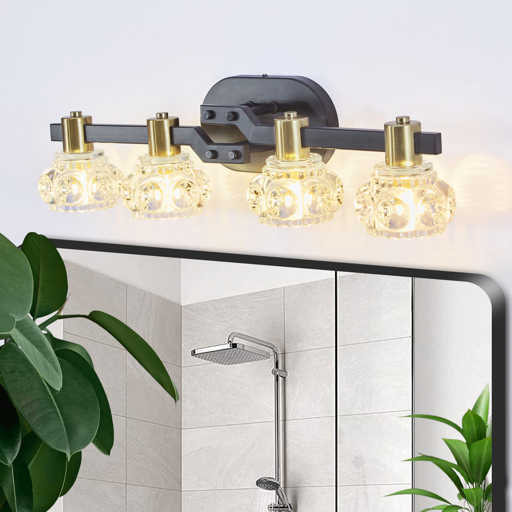 Vintage 4-Light Crystal Wall Sconce Black Gold Vanity Light 24 In – image 2