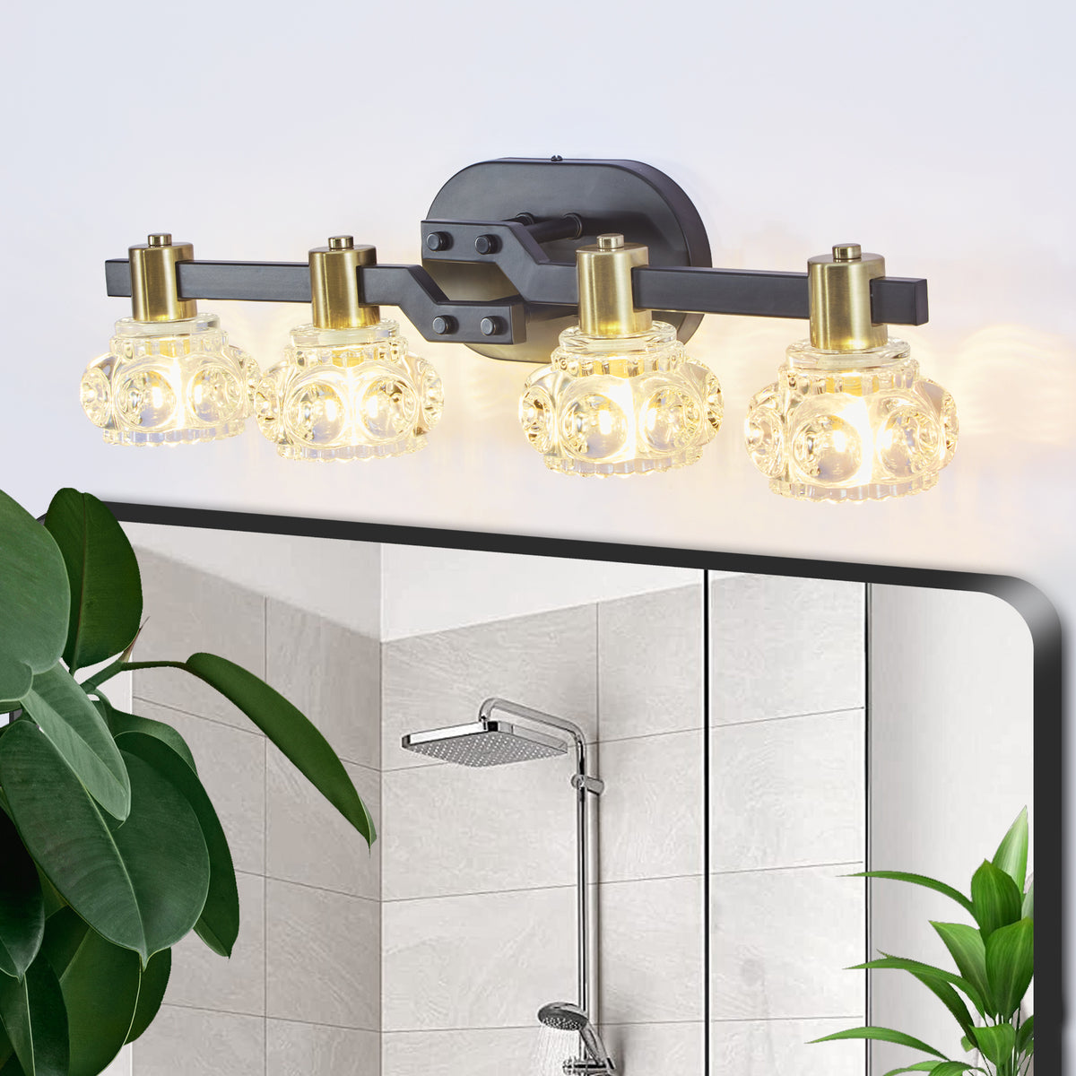 Vintage 4-Light Crystal Wall Sconce Black Gold Vanity Light 24 In – image 2