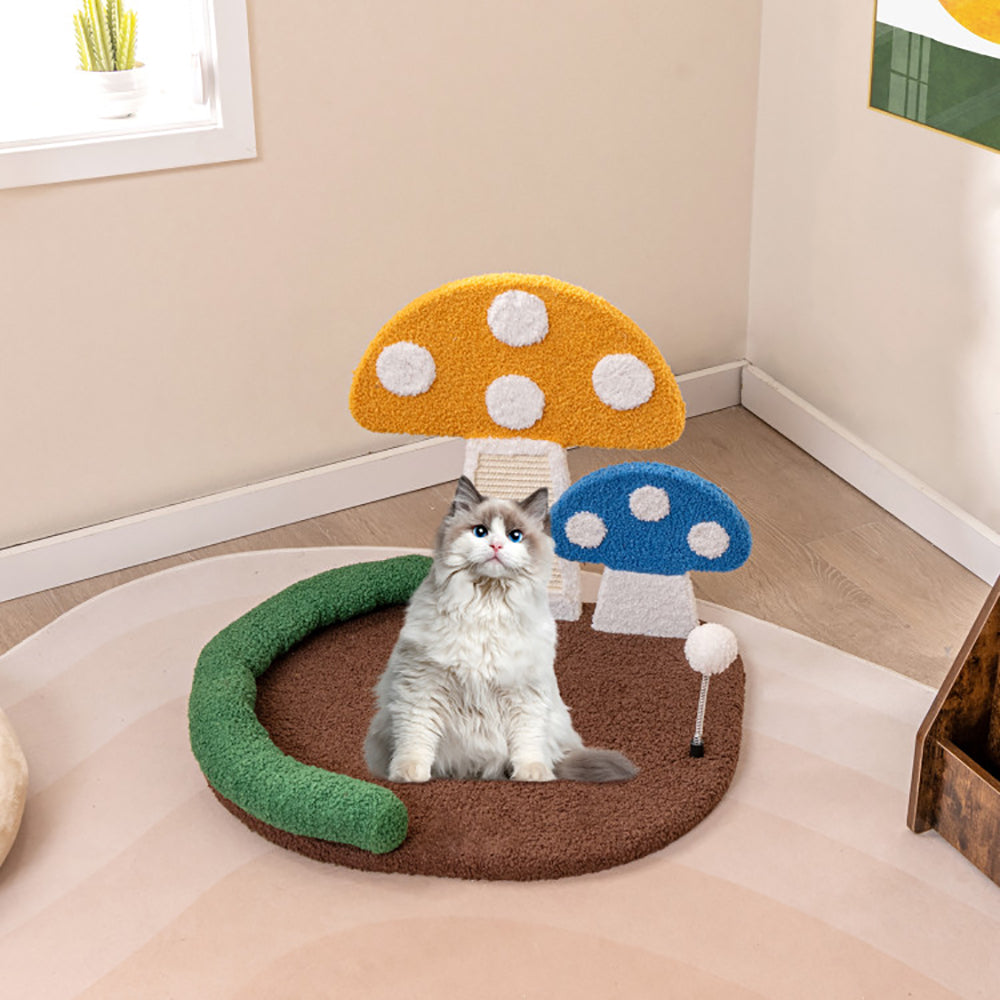 Mushroom Cat Bed with Sisal Scratching Panel Wide Lounger – image 2