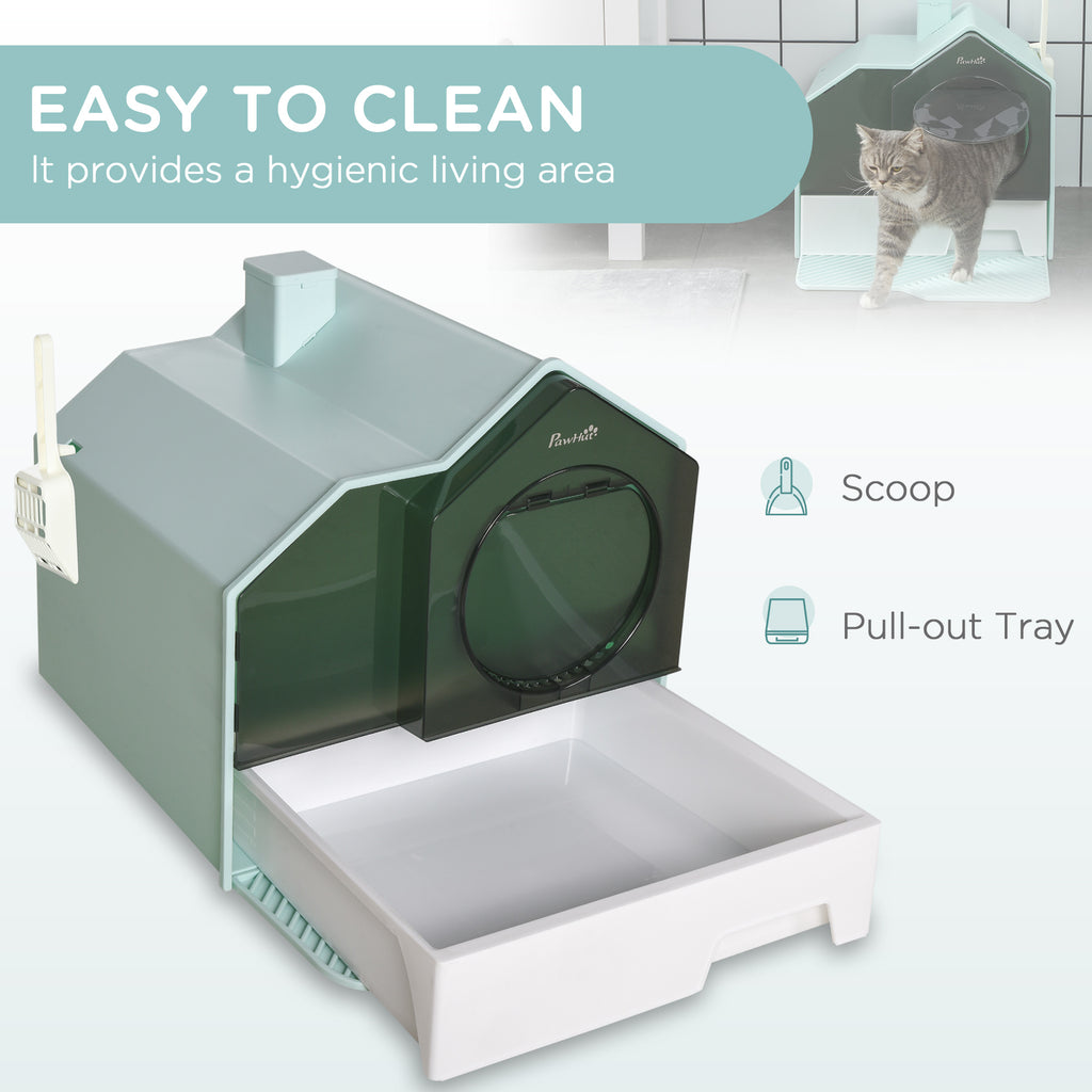 Hooded Cat Litter Box - Enclosed House Design with Drawer and Mat – image 5