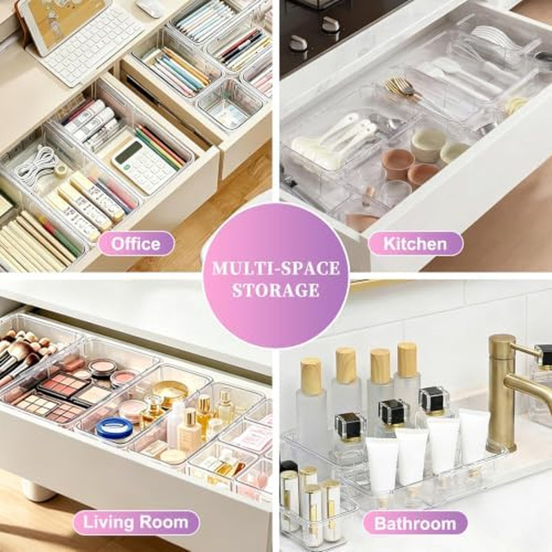 Clear Acrylic Drawer Organizers, 16-Piece Extendable Trays – image 9