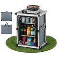 Folding Camping Cabinet, Aluminum Cook Station with 3 Shelves