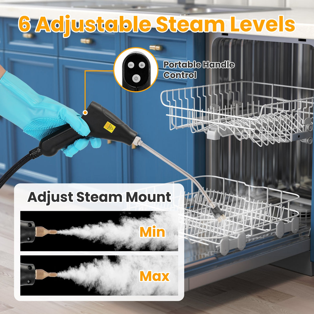 1500W Handheld Steam Cleaner with 1200 ml Tank and 6 Steam Levels – image 8