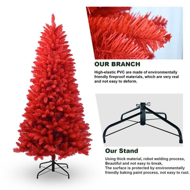 5 Ft Red Artificial Christmas Tree with 624 Tips and Metal Stand – image 8