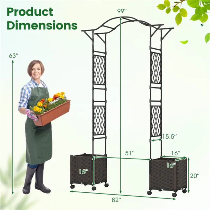 Garden Arch with 2 Self-Watering Planter Boxes on Lockable Wheels – image 4