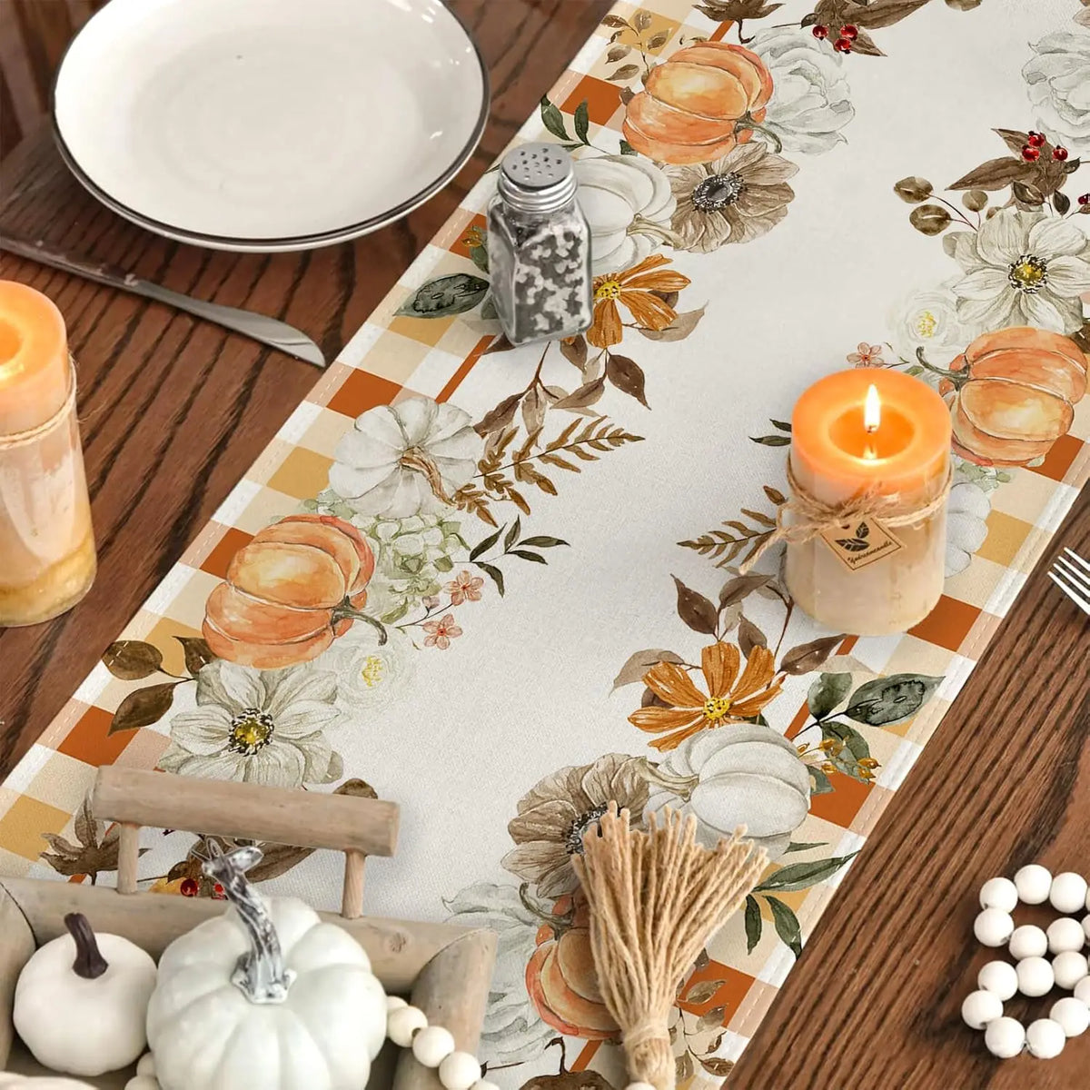 Fall Table Runner – Harvest Pumpkin and Maple Leaf Linen Runner – image 4
