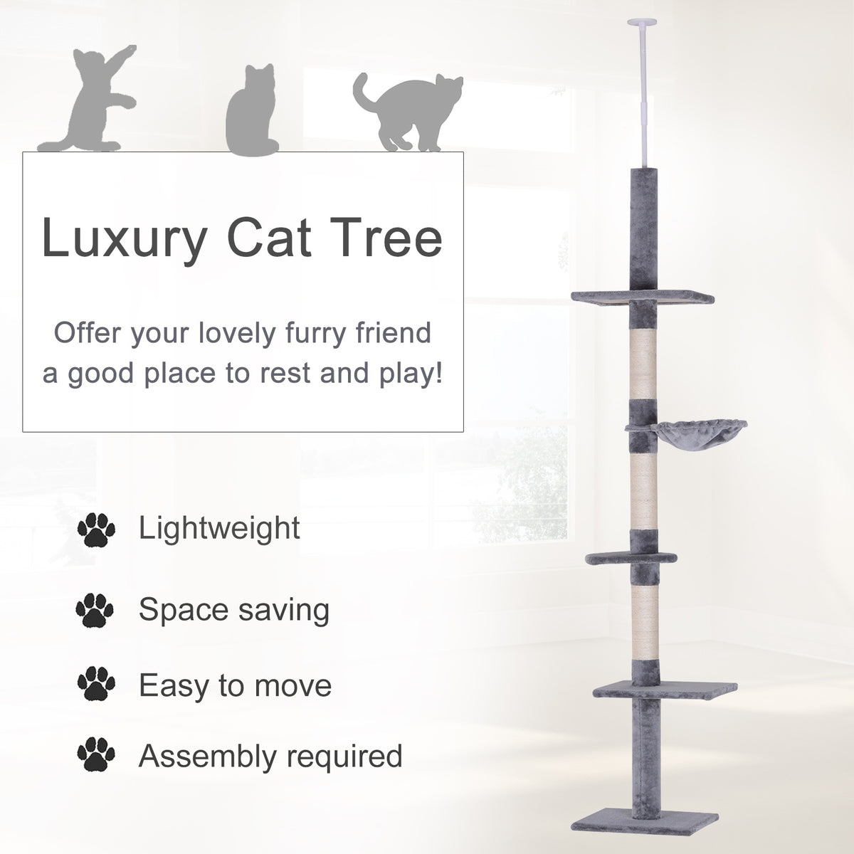 Floor to Ceiling Cat Tree, Adjustable 90.5-102 in 5-Tier Tower – image 4