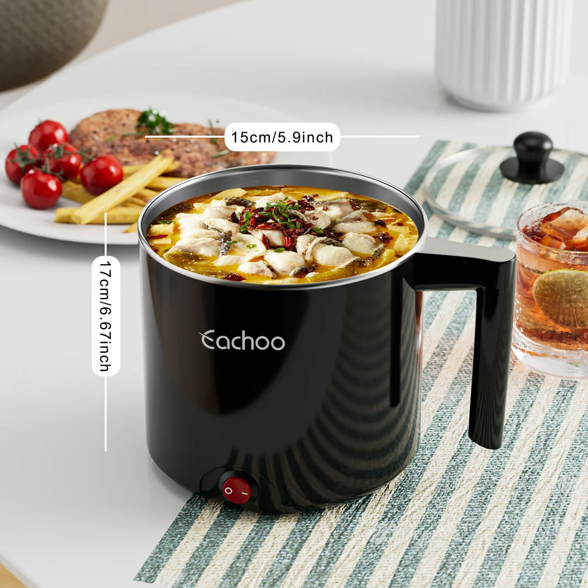Electric Hot Pot 1.5L, 600W Mini Cooker with Stainless Steel Pot – image 2