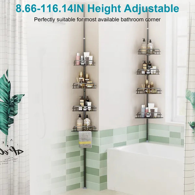 Shower Caddy, Corner Tension Pole with 4 Adjustable Shelves – image 4