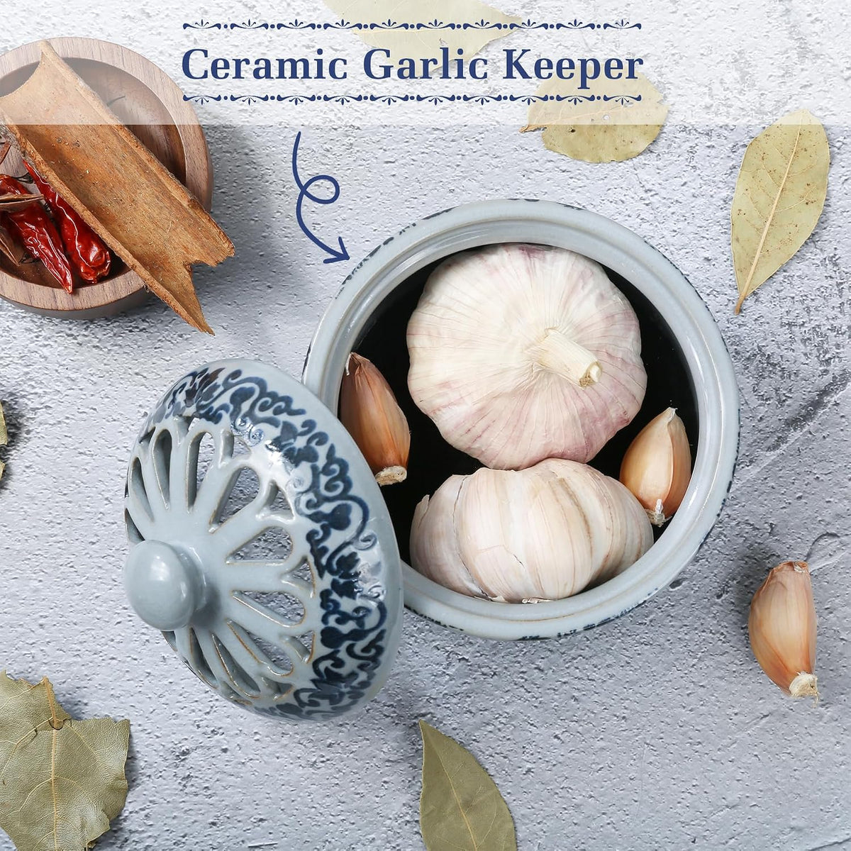 Ceramic Garlic Keeper - Countertop Storage Jar with Lid – image 4